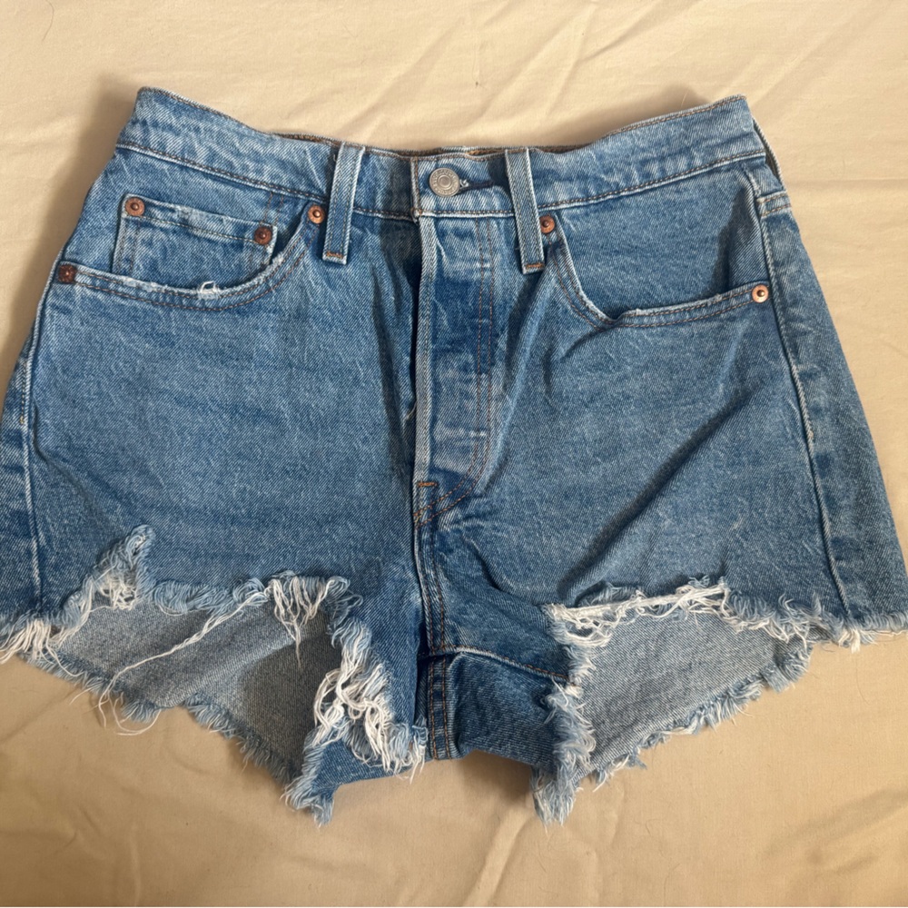 Levi's Blue Frayed Jean Shorts
